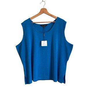 Ming Wang Women Tank Top Size 3X Blue Knit Classic Minimalist Resortcore Coastal